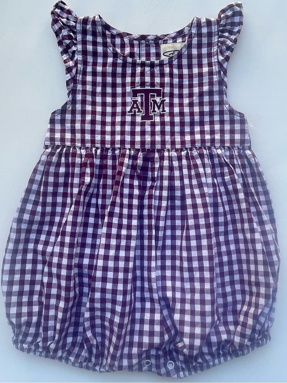Texas A&M Aggies Maroon Gingham Bubble Romper 18M - College Football Gameday